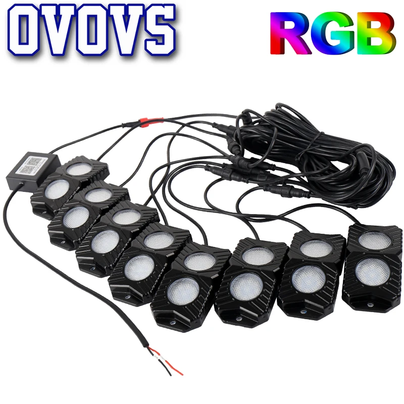 

8 Pods RGB LED Rock Lights with Bluetooth Controller Remote Multicolor Neon LED Light Kit for Timing Music Mode Flashing