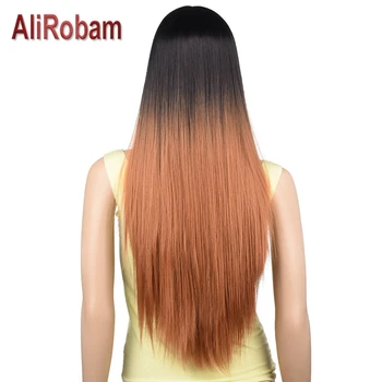 

AliRobam High Temperature Fiber Synthetic Wig Silky Straight Hair Wigs For African American Woman Ombre Brown Pink Gray Burgundy