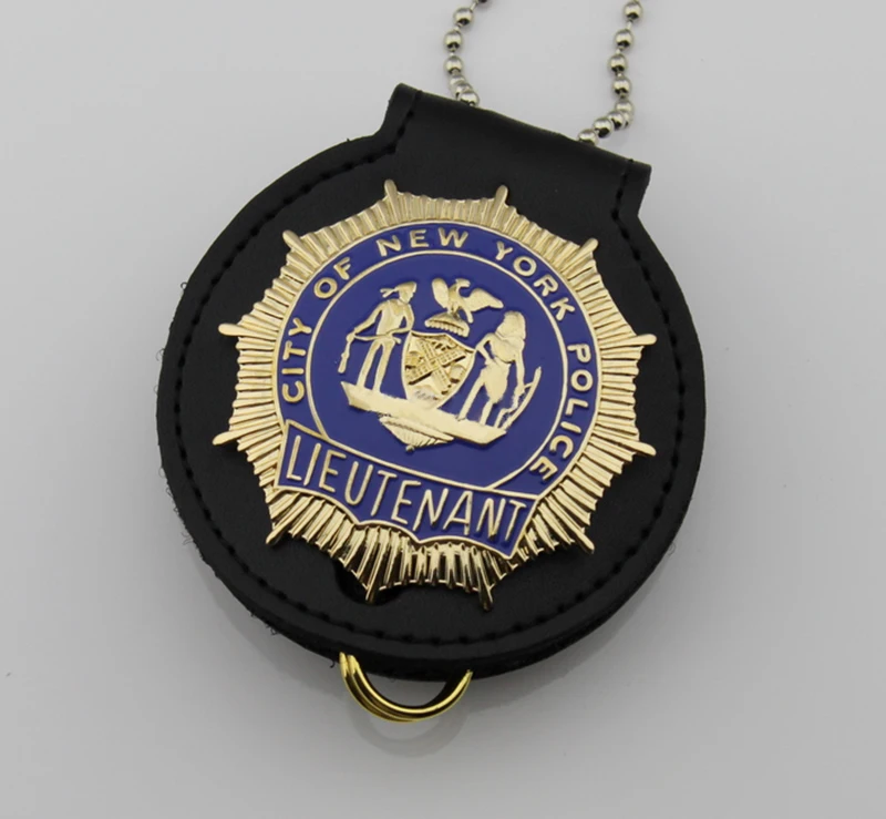 

Classic BLUE BLOODS, NYPD LIEUTENANT - ReplicaTV /Movie Prop pin Back with Belt Clip Leather Holder and Neck Chain