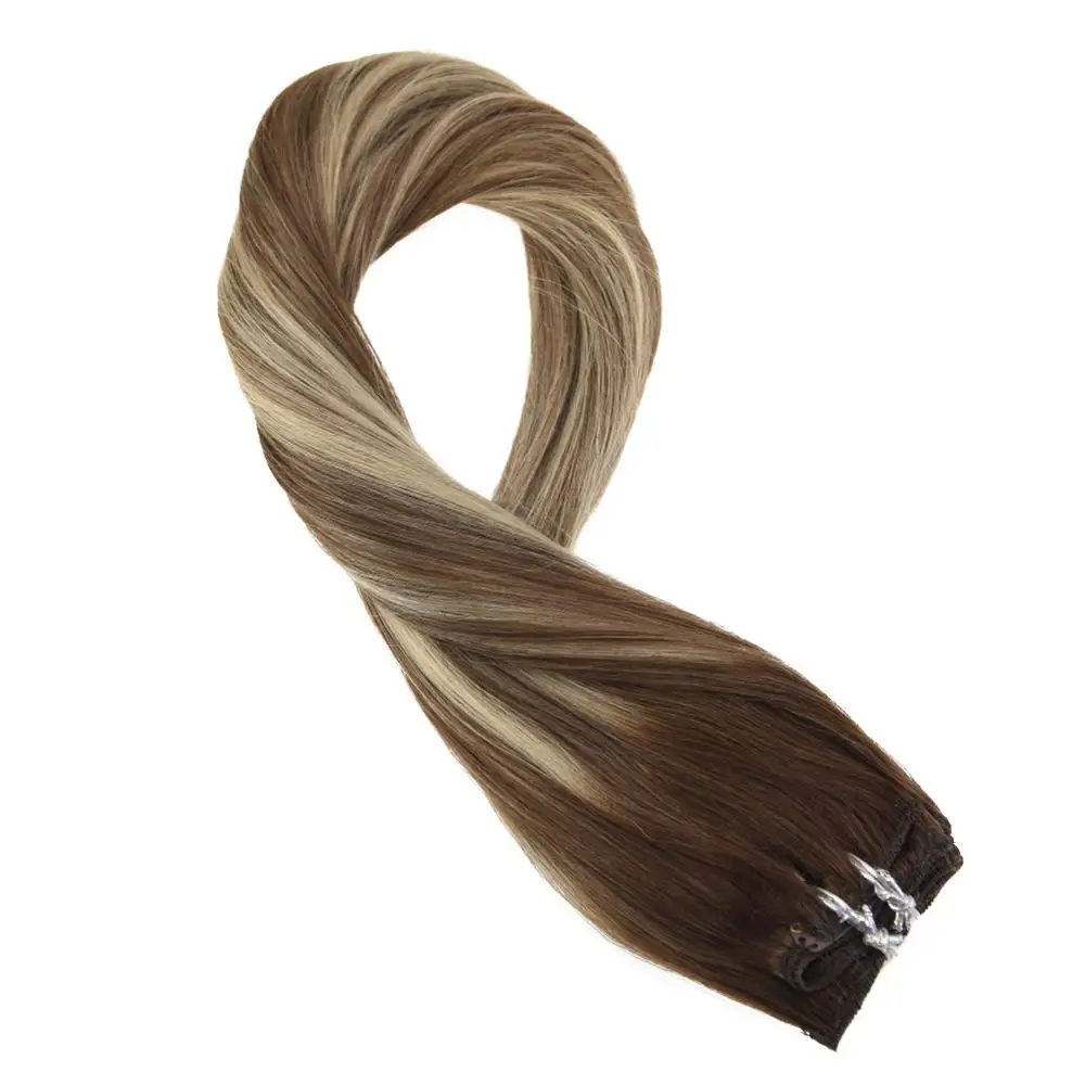 Moresoo, накладные волосы на заколках, натуральные человеческие волосы Remy для наращивания на всю голову, прямые волосы, 9 шт./100 г, 16-24 дюйма - Цвет: 4-8-22