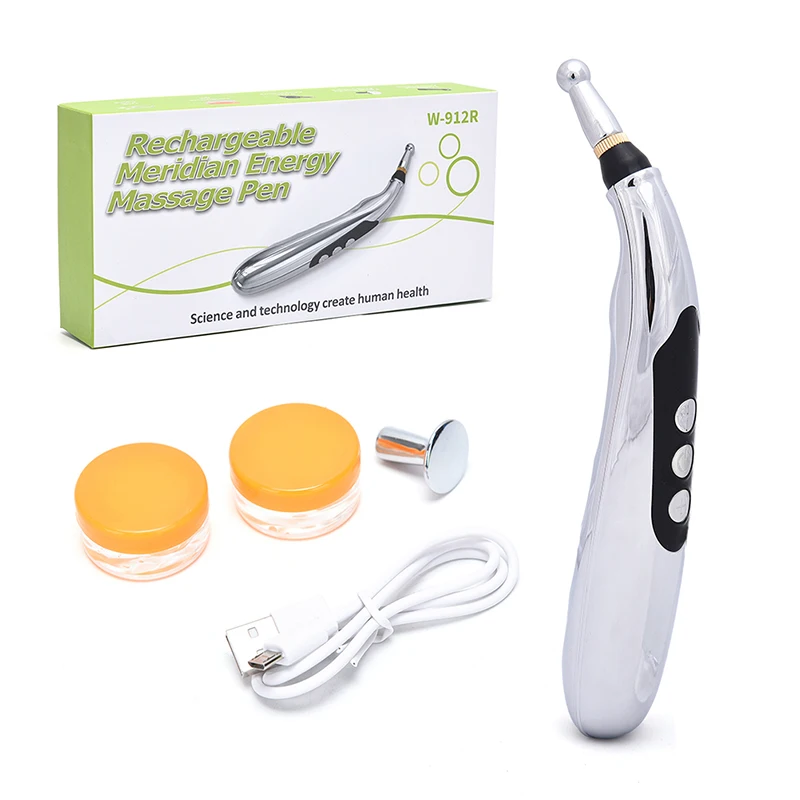 Pain Relief Electric   Magnet Therapy Pen Massage Heads USB Rechargeable Meridian Energy Pen 9 Gears Body Massager