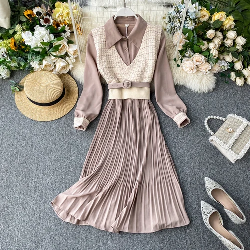 new fashion women's clothing Suit vest pleated dress two-piece suit dresses - Цвет: Розовый