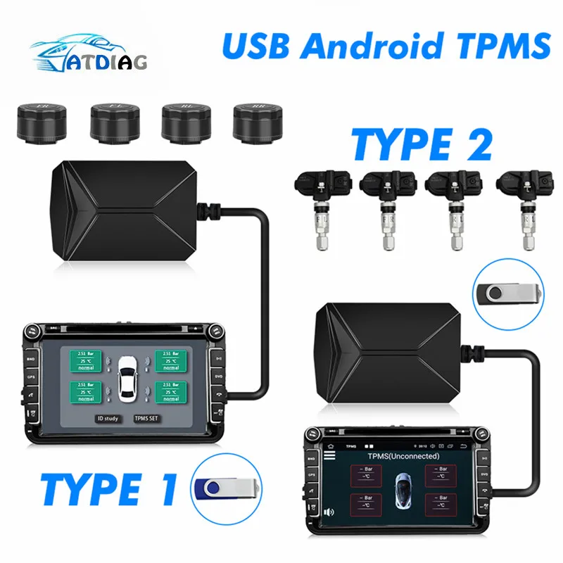4 внутренних/внешних датчика USB Android TPMS автомобильная система контроля давления в