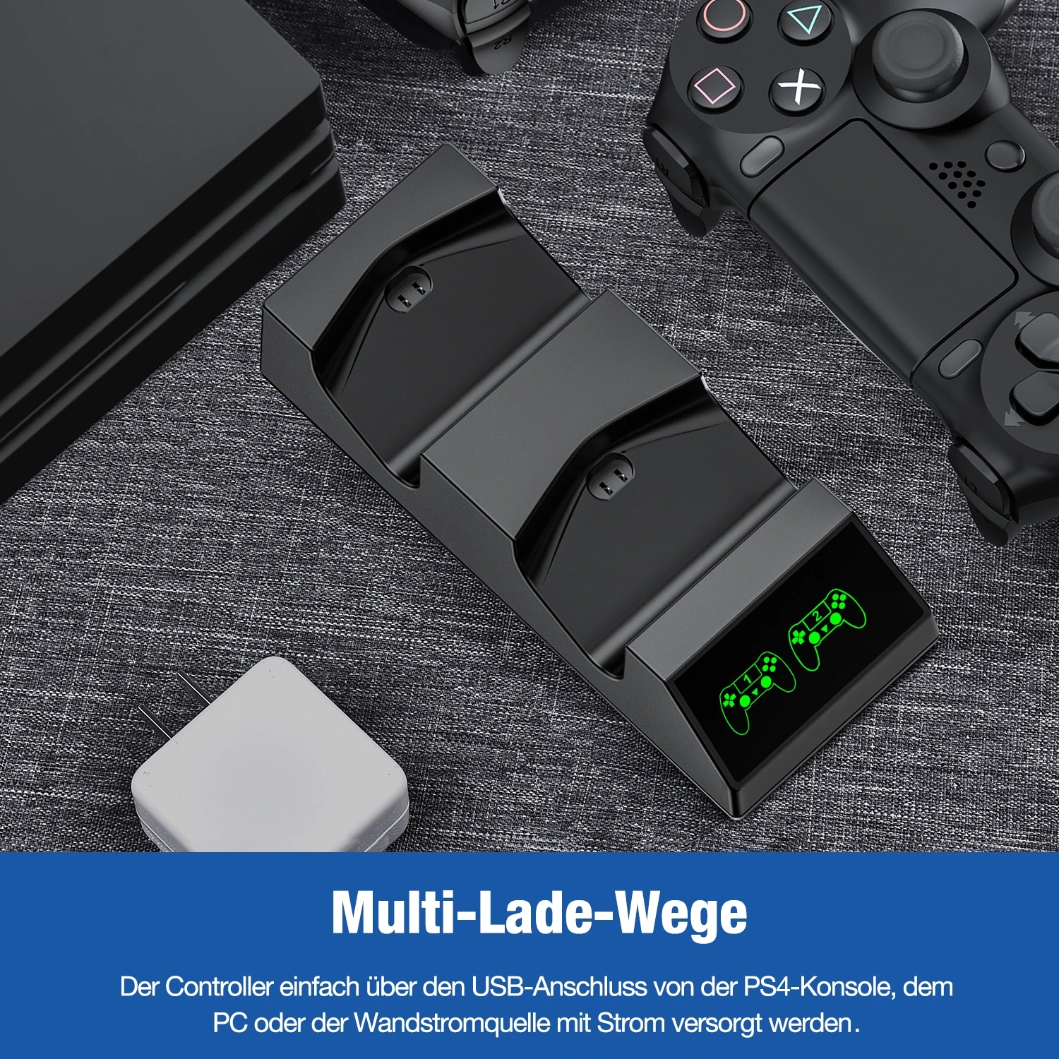 Charing Dock Station For PS4 Controller with 4 Micro USB Dongles Dual Fast Controller Charger For Playstation 4/PS4 Slim/PS4 Pro