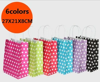 

10PCS/lot Medium kraft paper bag with handle 27X21X11CM Multifunction wedding party dotted bag Fashionable cloth gift paper bags