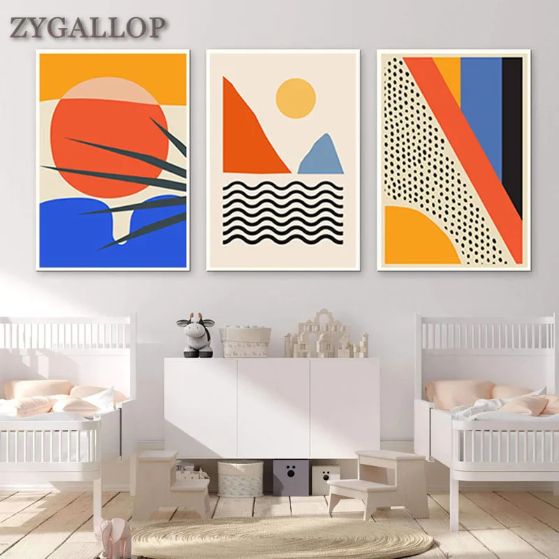 Geometric Abstract Sunrise Canvas Painting Modern Wall Art Print Cuadros Scandinavia Poster Pictures for Living Room Decor | Дом и сад