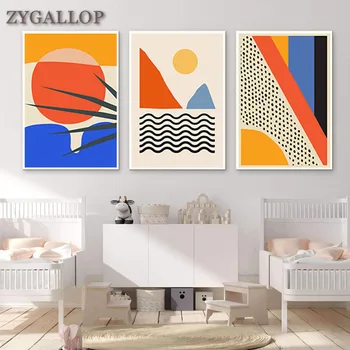 

Geometric Abstract Sunrise Canvas Painting Modern Wall Art Print Cuadros Scandinavia Poster Wall Pictures for Living Room Decor