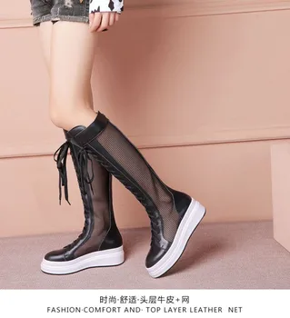 

Mid-calf Bootie For Woman 2020 Botte Femme Hiver Flat Botin Mujer Genuine Cow Leather Mesh Boots