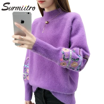 

SURMIITRO Korean Mink Cashmere Knitted Autumn Winter Sweaters Women 2020 Turtleneck Pullovers Long Sleeve Female Jumper Knitwear