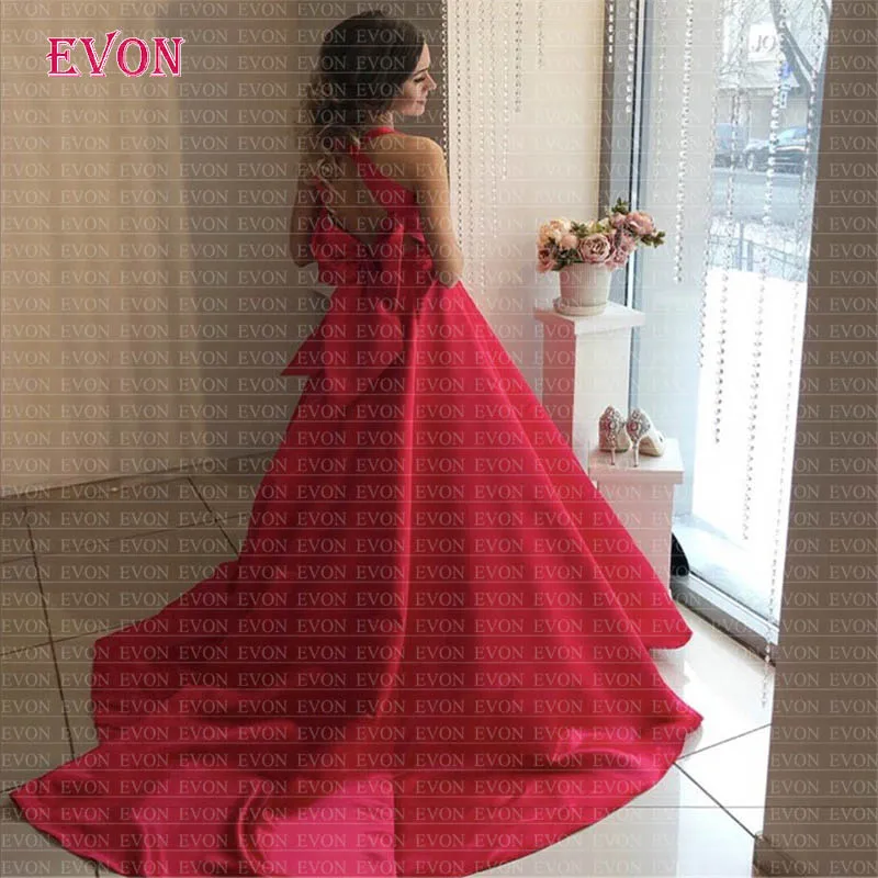 Модные красные вечерние платья A Line 2020 Robe De Soiree сексуальный глубокий V корсет с воротником-стойкой сзади с бантом для официального торжества