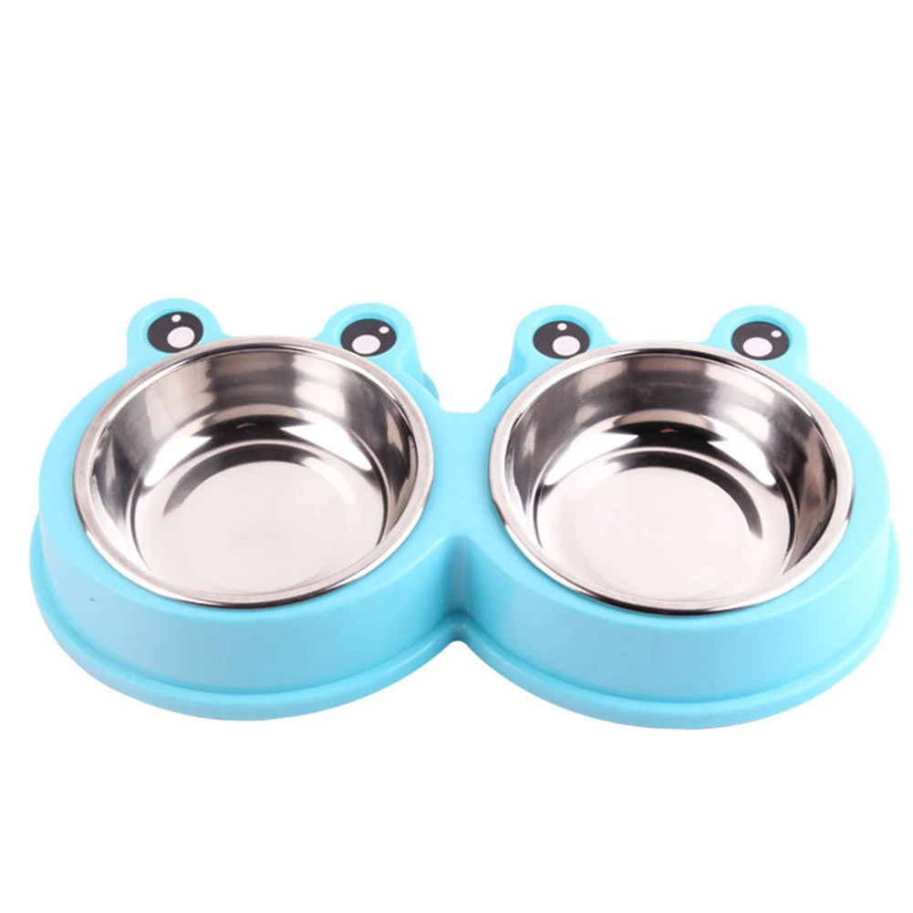 

Dish Stainless Steel Feeding Bowl Two Cup Design Easy Clean Food Cat Hygienic Water Pet Supplies Safe Cute Non Toxic Travel