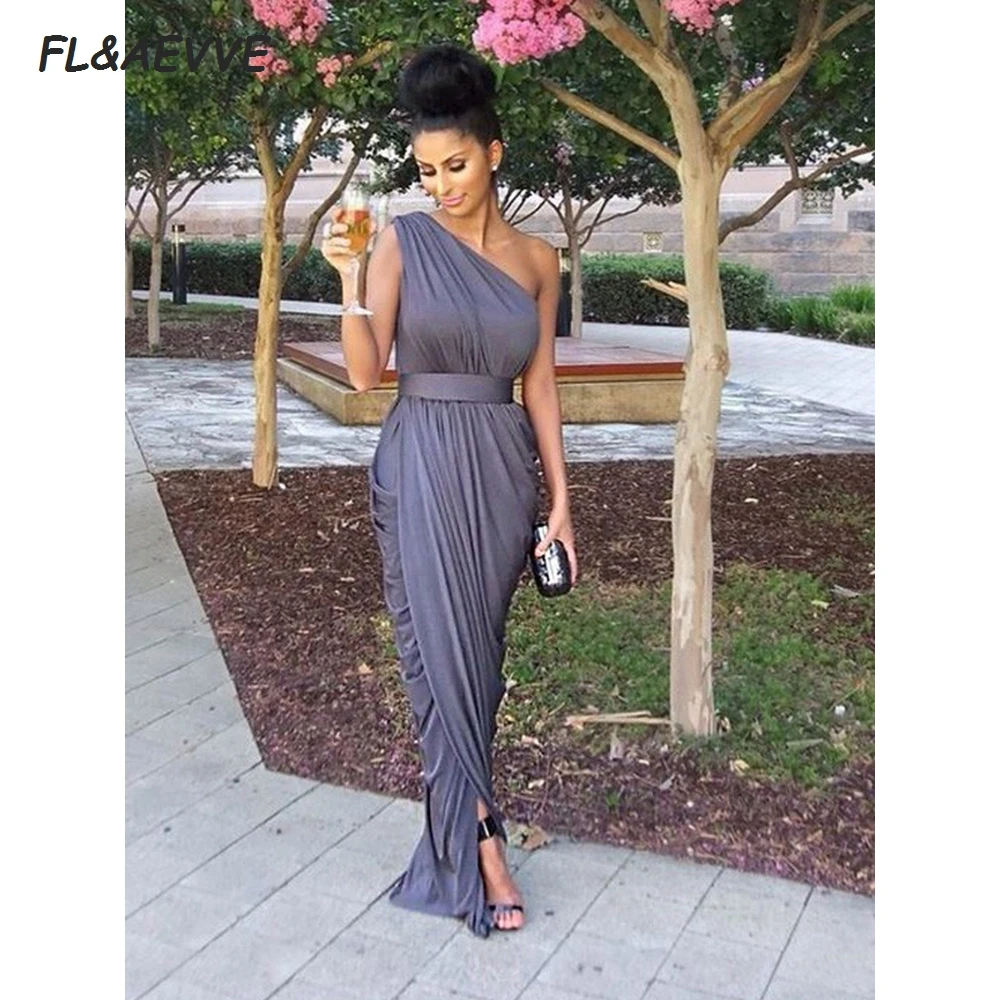 Sheath Column One-Shoulder Sleeveless Floor-Length Jersey Bridesmaid Dresses