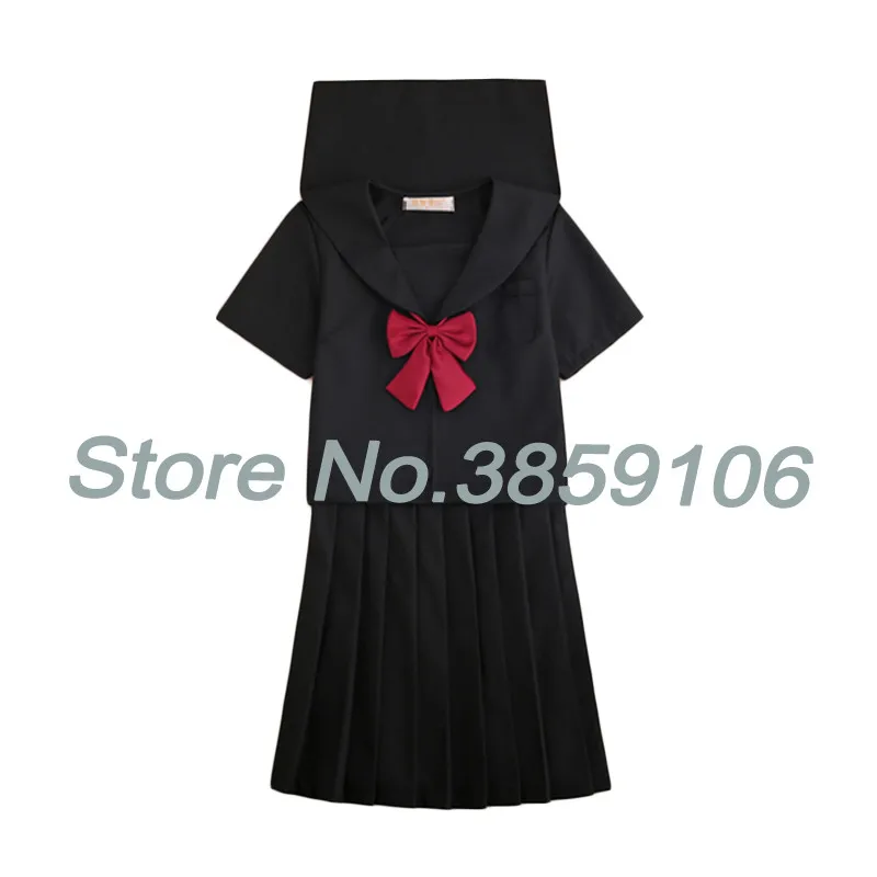 UPHYD черная японская школьная форма s для женщин, Корейская морская школьная форма для девочек, плиссированная юбка+ рубашка+ галстук, S-XXL - Цвет: Short Set A