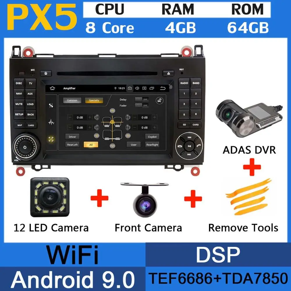 PX5-ADAS PX6 Android 9,0 8Core 4+ 64G 5×USB автомобильный DVD мультимедийный плеер DSP CarPlay радио gps для Mercedes Benz Sprinter W169 W245 W906 B200 - Цвет: PX5-ADAS