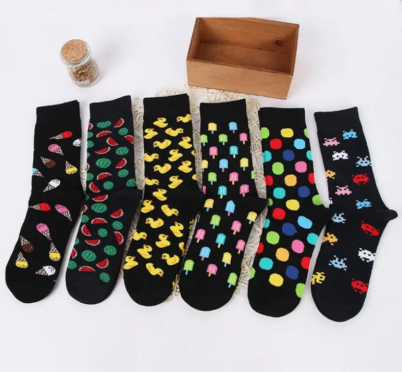 Модные парные носки для женщин, модные мужские хлопковые Повседневные Носки с рисунком арбуза, утки, корейские fuuny happy fuzzy носки 114