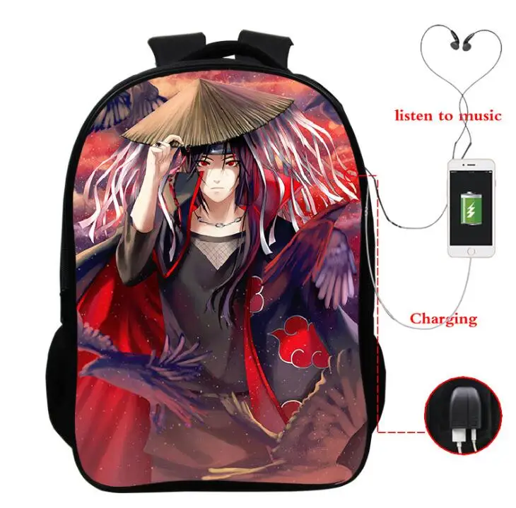 Аниме Наруто Sauke Itachi многофункциональные рюкзаки для подростков мальчиков и девочек зарядка через usb разъем для наушников школьные сумки Дорожная сумка - Цвет: 22