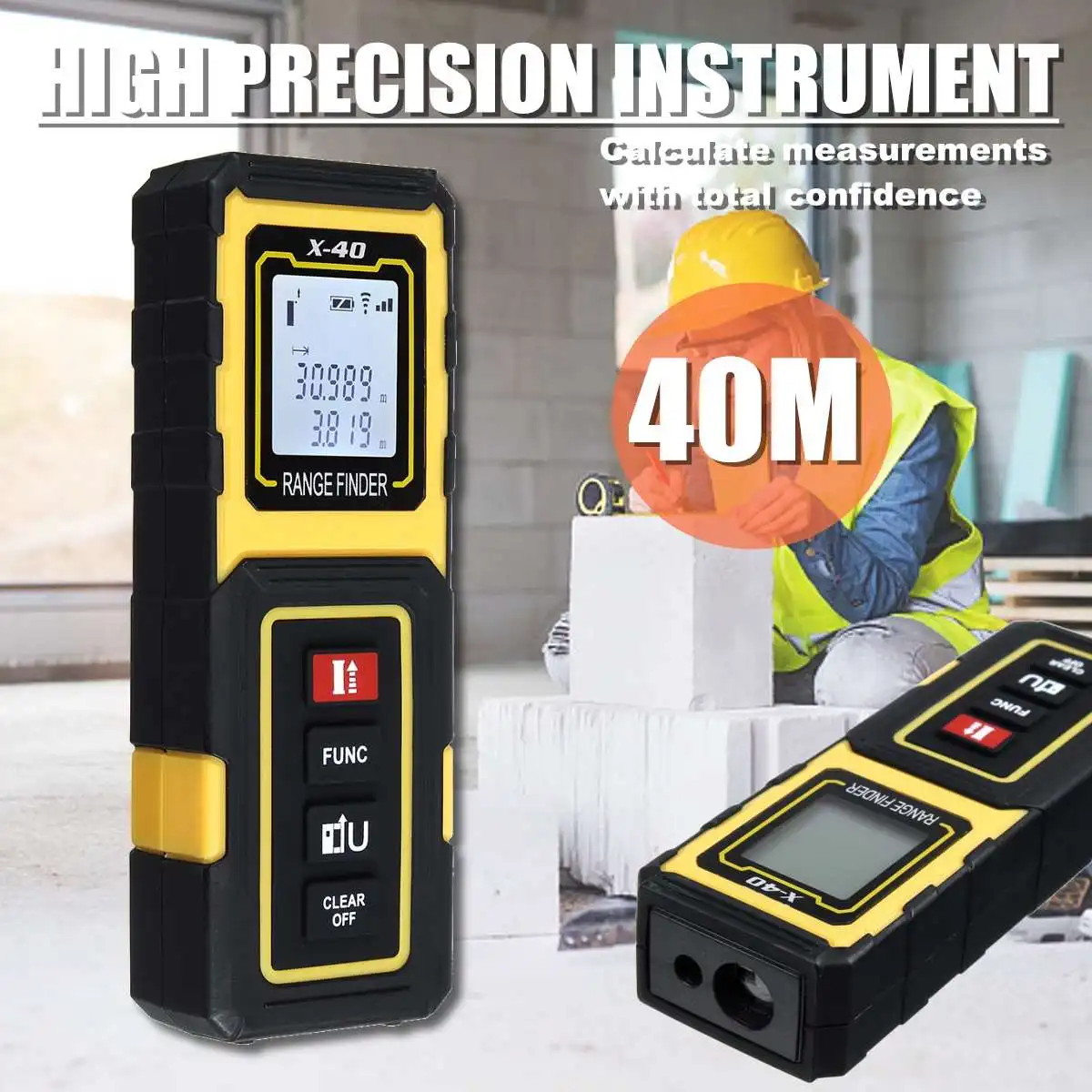 

40M Accuracy Laser-Tape Rangefinder Build-Measure-Device LED Ultrasonic Distance Meter Measurement-Tool Handheld