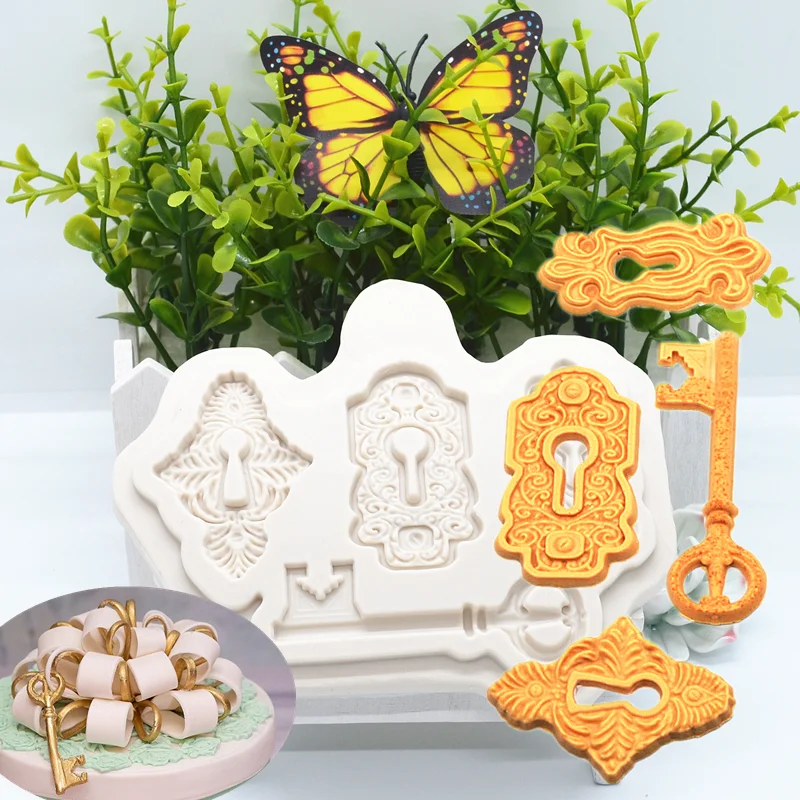 

Clear Key Lock Silicone Mold Kitchen Resin Baking Tool Dessert Chocolate Lace Decoration Supplies DIY Cake Pastry Fondant Moulds