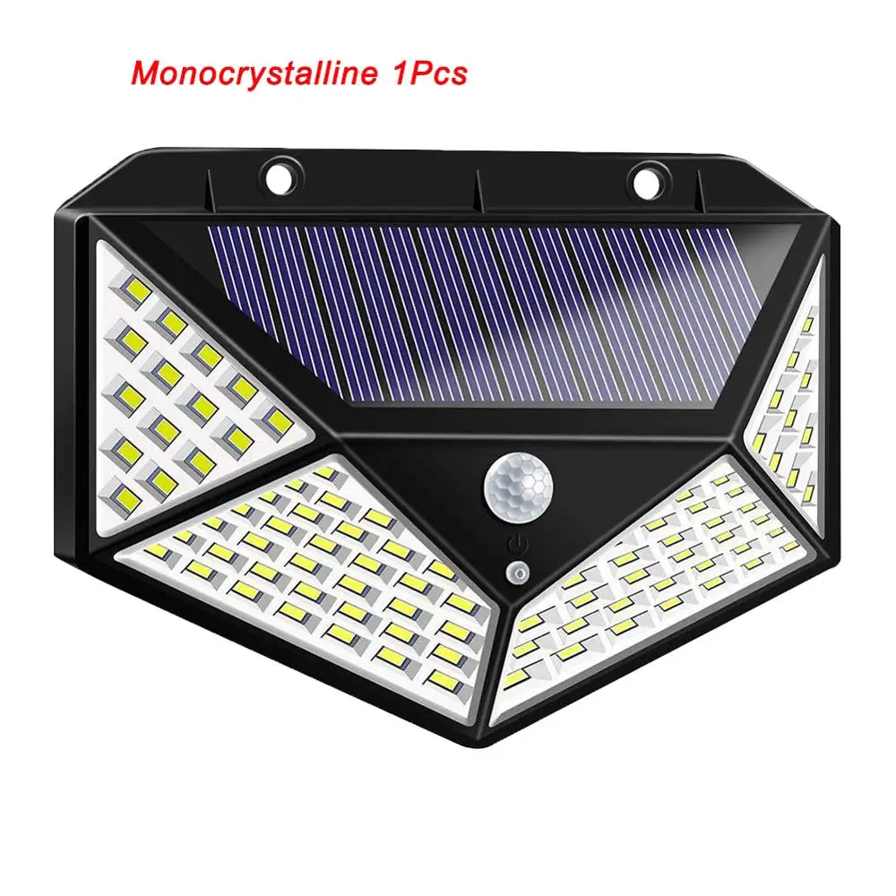 monocrystalline 1PCS 100 LED Four-Sided Solar Light Outdoor Solar Lamp Powered Sunlight 3 Modes PIR Motion Sensor for Garden Decoration Sunlight - Emitting Color: monocrystalline 1PCS