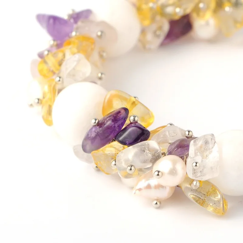 10pcs Elegant Irregular Natural Stone Chips Beads Bracelets with Claw Clasp Iron End Chains Bracelets Bangles For Women Jewelry