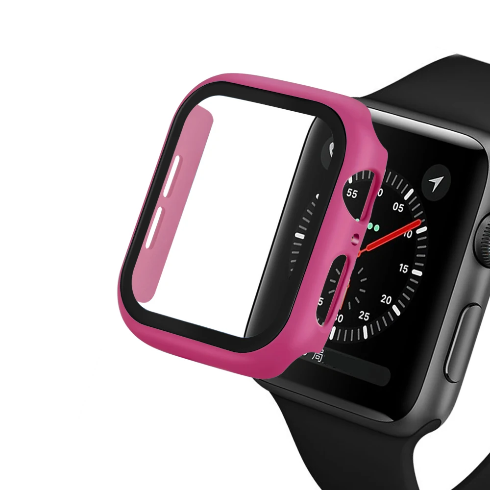 Чехол для Apple Watch 4, 5, 3, 2, 1, iwatch Band 42 мм, 38 мм, 44 мм, 40 мм, защитная пленка для экрана из поликарбоната+ закаленное стекло серии 5, 4 - Цвет: Rose