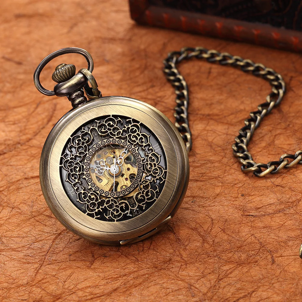 JAMEKER Vintage Bronze Steampunk Pocket Watch Mechanical Hand Wind Necklace Pocket& Fob Watches Chain Men Women Clock
