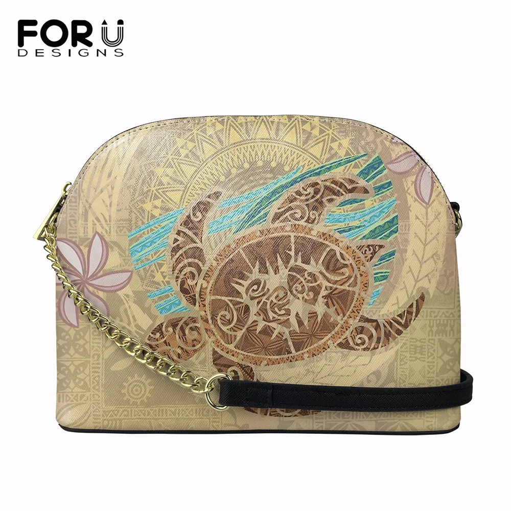 

FORUDESIGNS Yellow Polynesian Sea Turtle Plumeria Printing Women's Mini Pu Leather Shell Bag Female Casual Handbag With Zipper