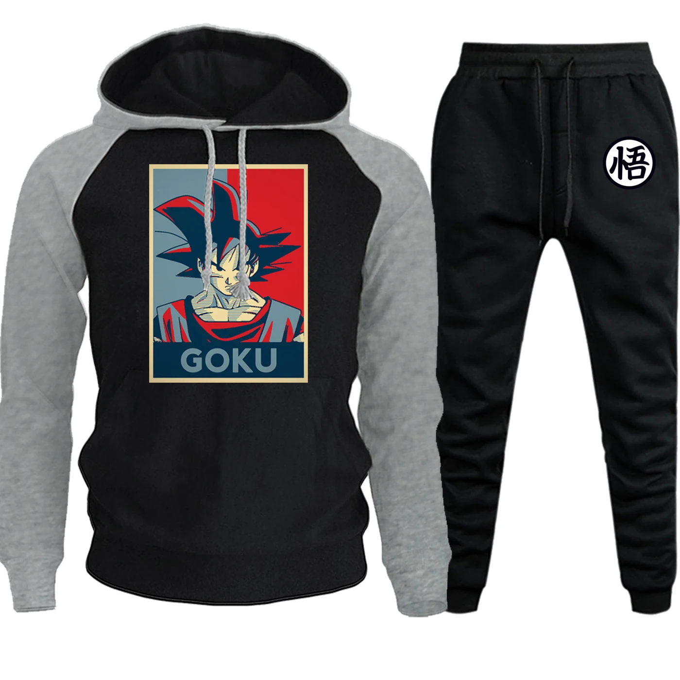 Dragon Ball уличная Мужская толстовка реглан осень зима японский аниме спортивный костюм флисовый пуловер+ брюки комплект из 2 предметов