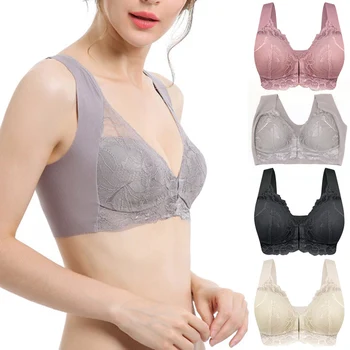 

Women Push-Up Bra Front Closure Elastic Breathable Lace Underwear for Sports hh88