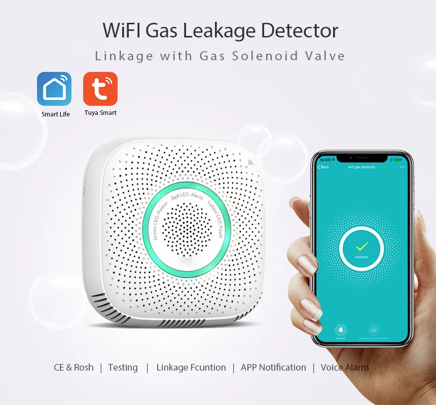 Tuya WiFi датчик утечки газа LPG сигнализация детектор пожарной безопасности приложение контроль безопасности умный дом датчик утечки