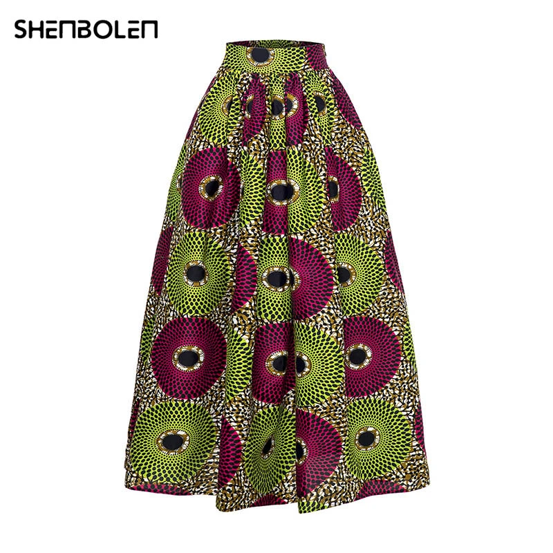 african robe Ankara African Wax Print Maxi Skirt Green Ankara Swing Clothes For Women Long Beach Skirt Elastic Lady Fashion african suit