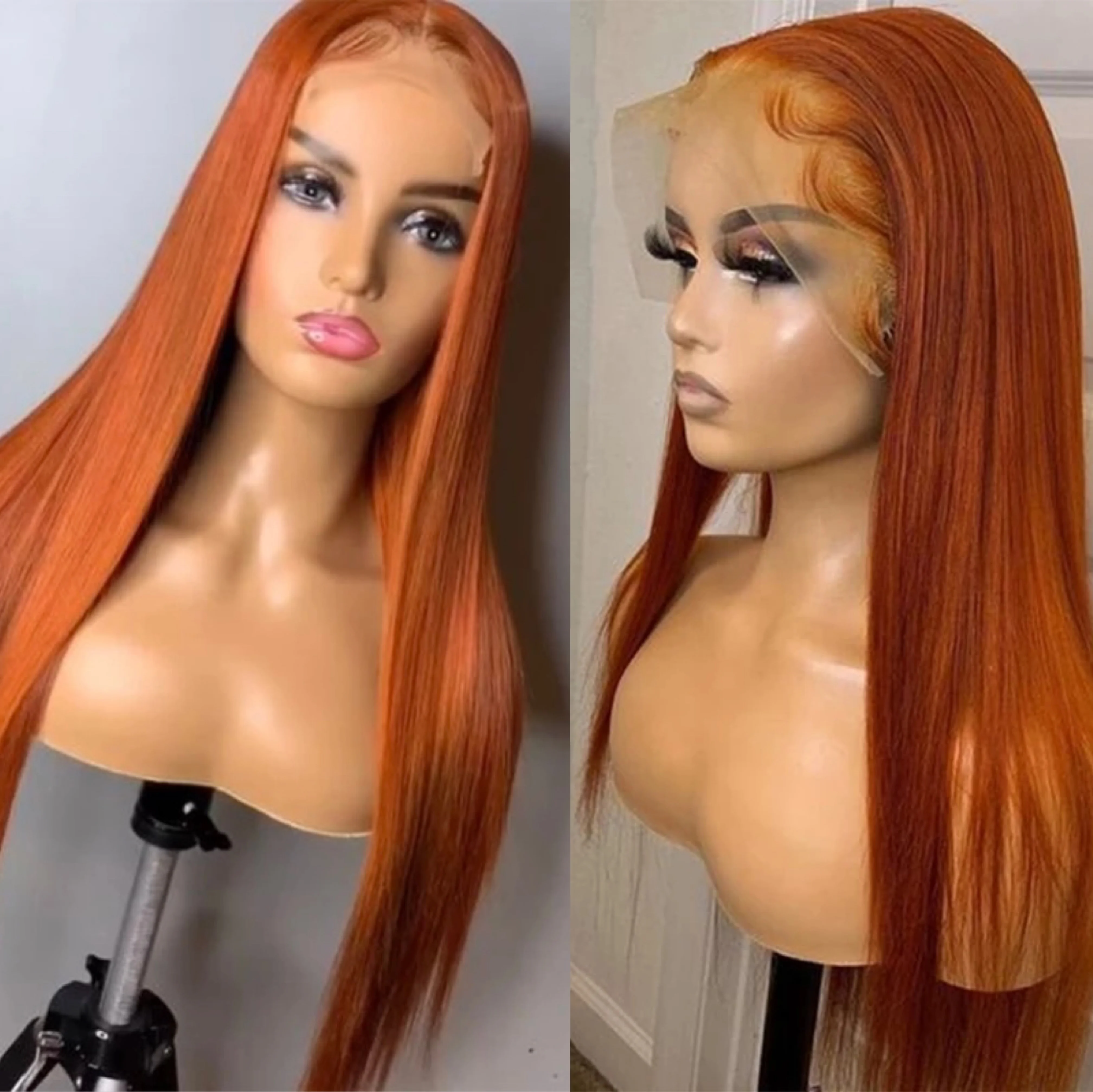 Meinmod Long Straight Orange Red Synthetic Lace Front Wigs Natural Looking High Temperature Fiber Fashion Wigs For Women Wigs