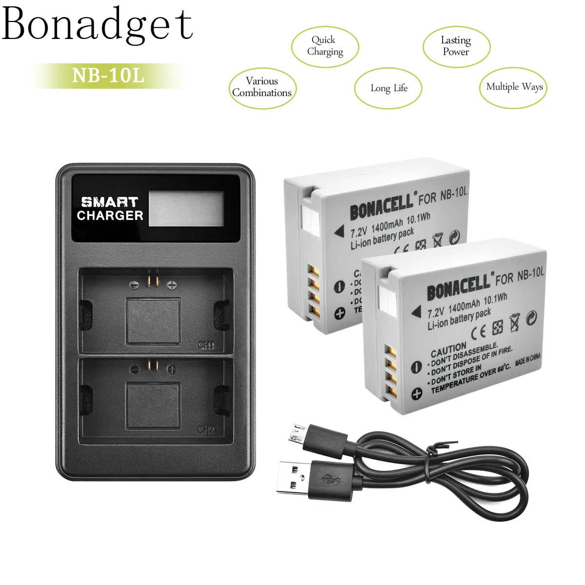 Bonadget 1400 мА/ч, NB-10L NB10L NB 10L Батарейки+ ЖК-дисплей двойной Зарядное устройство для Canon G1X G15 G16 SX40HS SX50HS SX60HS SX40 SX50 акумуляторная батарея