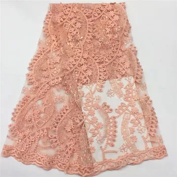 

Gold Latest High Quality African sequins Tulle Lace Fabric 2020 beads French Lace Fabric For Wedding Nigerian Lace Material