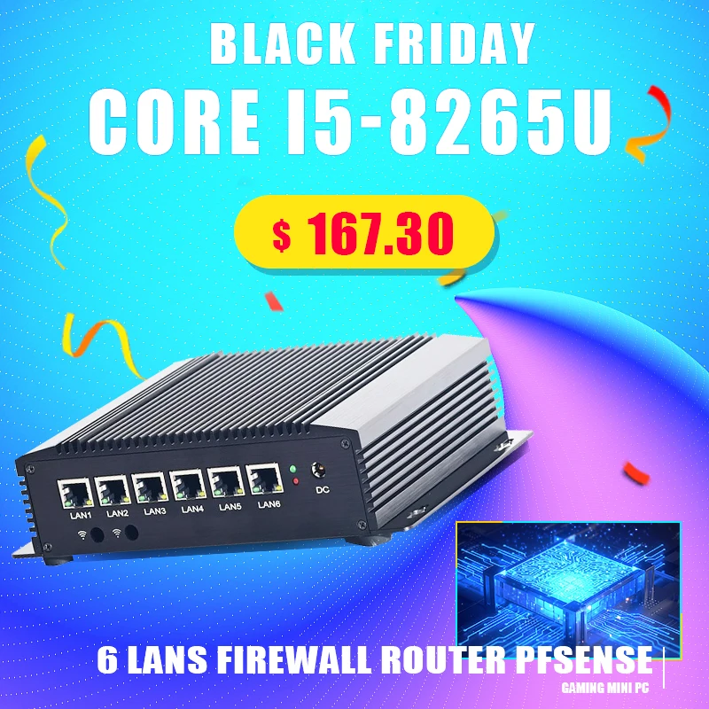 Topton промышленный Мини ПК Intel Core i5 8265U i3 6157U 6 Lans брандмауэр маршрутизатор Pfsense