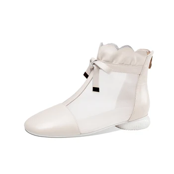 

Genuine Leather summer Boots Women Female Ankle Boots Ladies Casual Shoes Breathable Low Heel Cute Booties zapatos de mujer