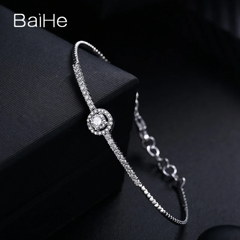 BAIHE Solid 18K Белое Золото SI/H Круглый всего 0.51CT натуральными бриллиантами Женская цепочка Свадебные модные ювелирные изделия Подарочный браслет