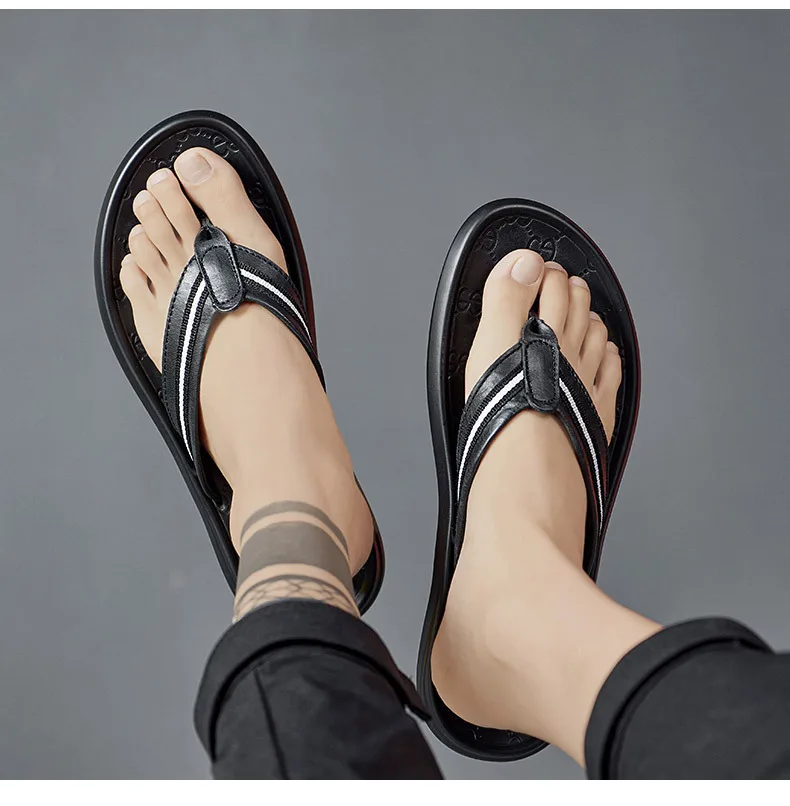 Summer Genuine Leather Flip-flops Sandals Split Toe Sandals Men's Casual Men Slippers