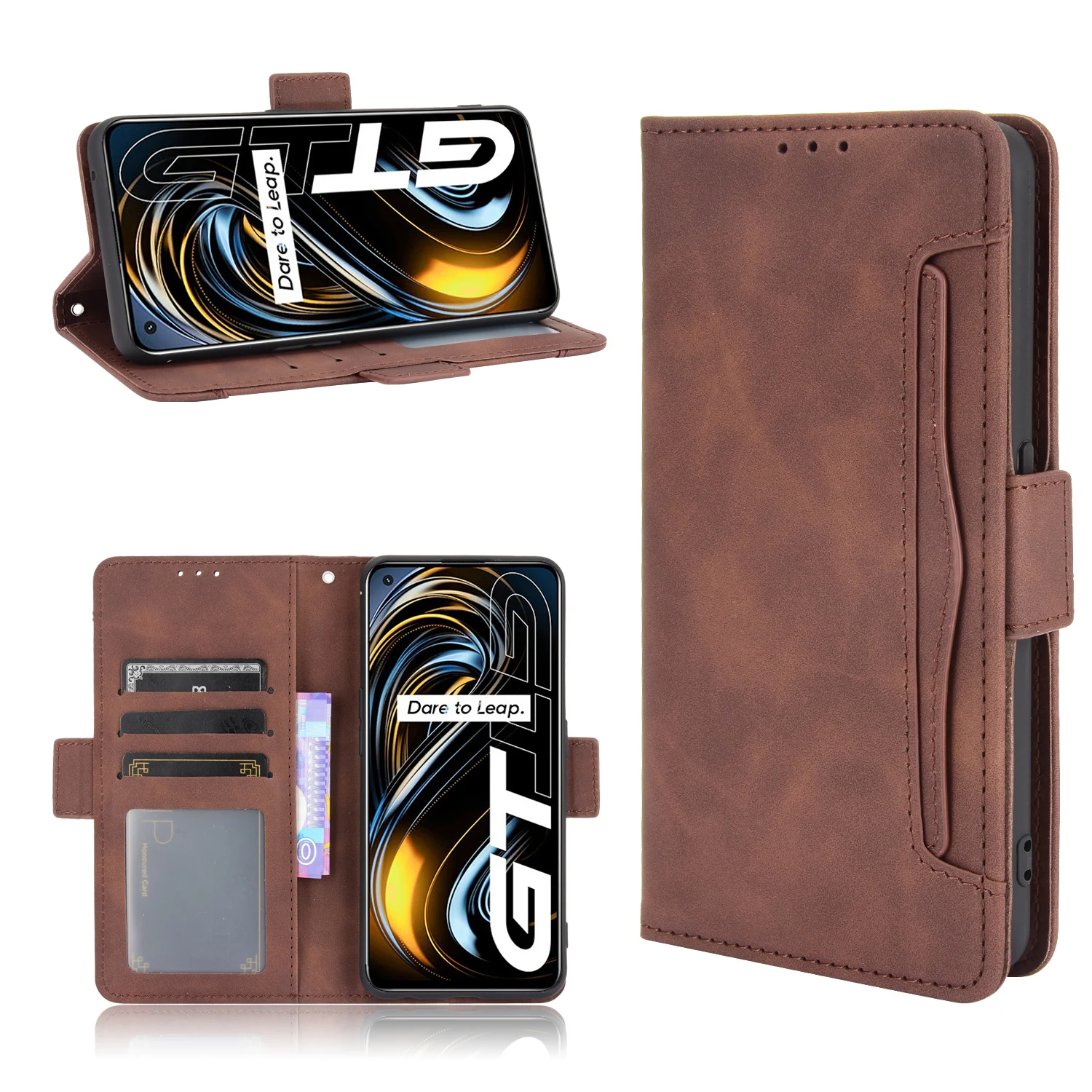 For Realme GT 5G Case Premium Leather Wallet Leather Flip Multi-card slot Cover For OPPO Realme GT 5G RMX2202 Case 2