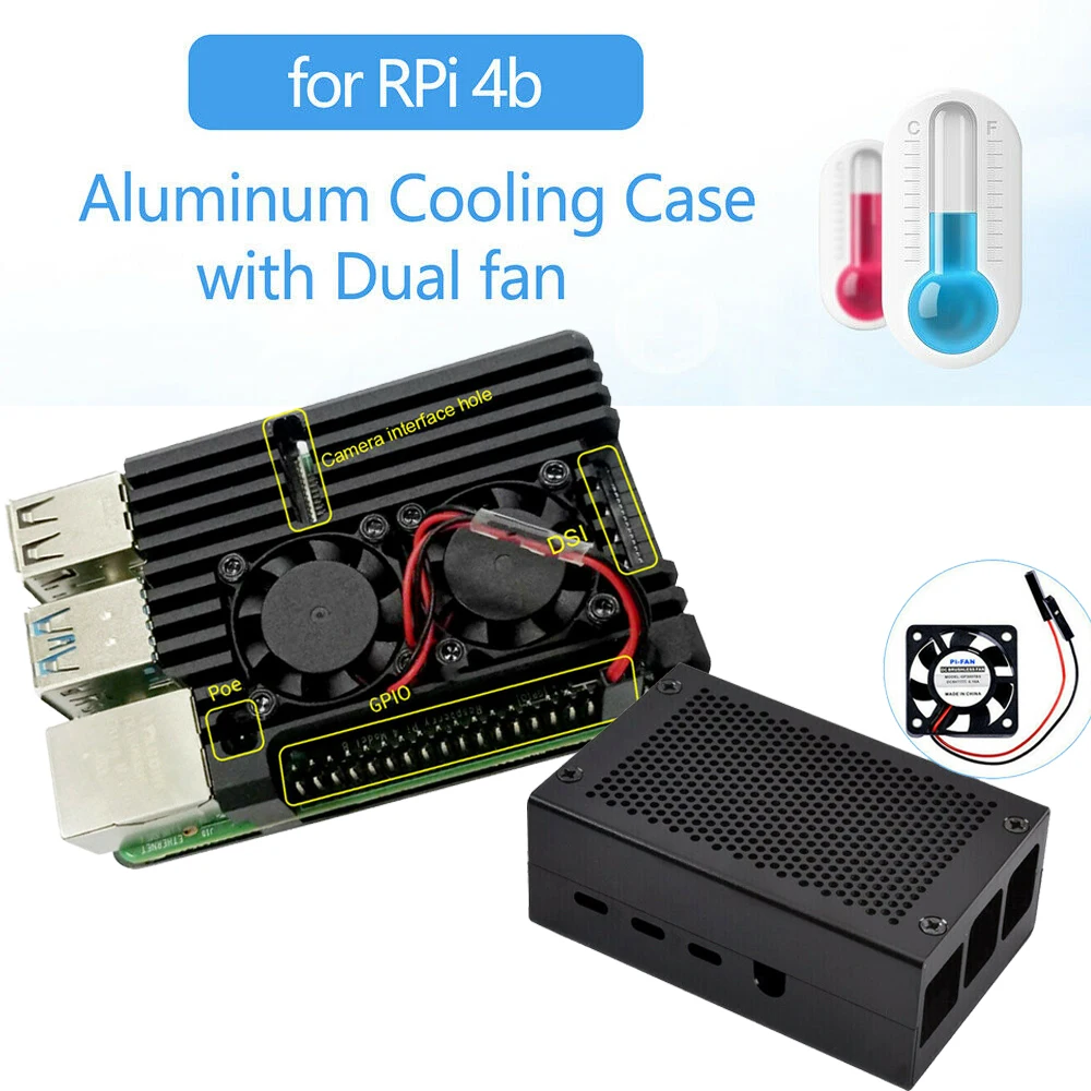 Корпус защитный корпус алюминиевый сплав для Raspberry Pi 4B/Raspberry Pi 4+ вентилятор охлаждения