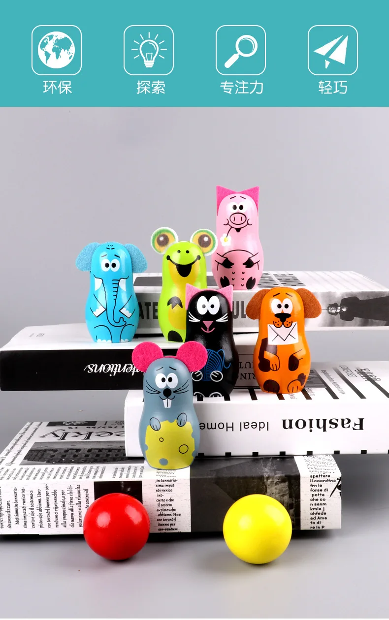Мультяшный Деревянный Боулинг Детский развивающий набор для раннего образования Деревянный ребенок родитель-ребенок интерактивные игрушки