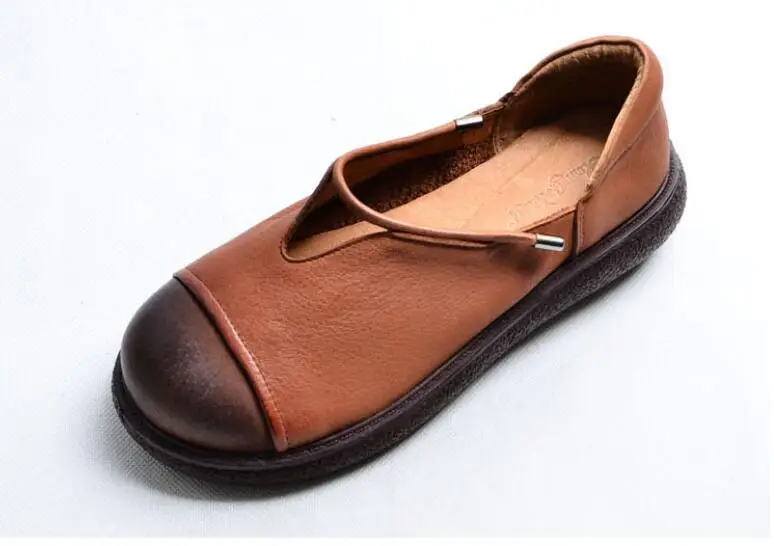 Billige HUIFENGAZURRCS Literatur und Kunst Retro Wahre Leder Runden Kopf Dicken Boden Schuhe Handgemachte Bequeme Schuhe mit Flacher Mund