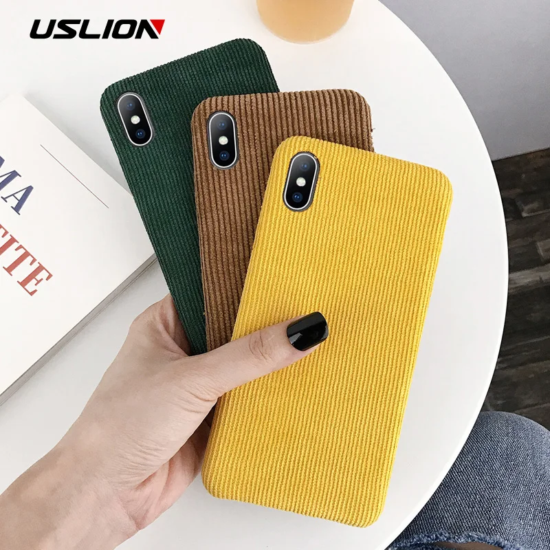 

USLION Corduroy Cloth Texture Phone Case For iPhone 11 Pro X XR XS Max Cases For iPhone 7 8 6 6s Plus Warm Fuzzy Hard PC Cover