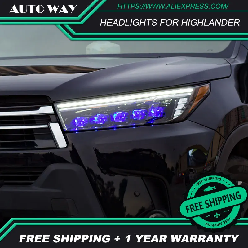 Автомобильный Стильный чехол для фары Toyota Highlander все светодиодный светодиодный головной фонарь все светодиодный фара Highlander дневные ходовые огни