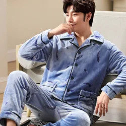 Pajamas for Men Long-sleeved Coral Fleece Men's Pajamas Winter Warm Oversize Fleece Thickening Home Service Suit Sleepwear