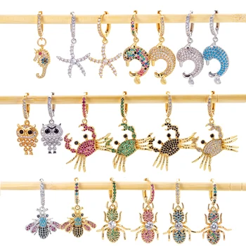 

EYIKA 1 Piece Hyperbole big dangler earrings colorful Zircon women Beach Jewelry dolphin/crab/owl/crocodile/tortoise Boho aretes