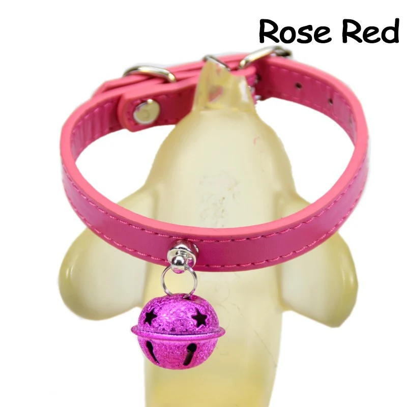 Rose Red Ошейник для кошек с колокольчиком без шума Регулируемая пряжка PU ремешок собачий ошейник для щенка маленькие товары для животных, кошек аксессуары для кошки, собаки - Цвет: Rose Red