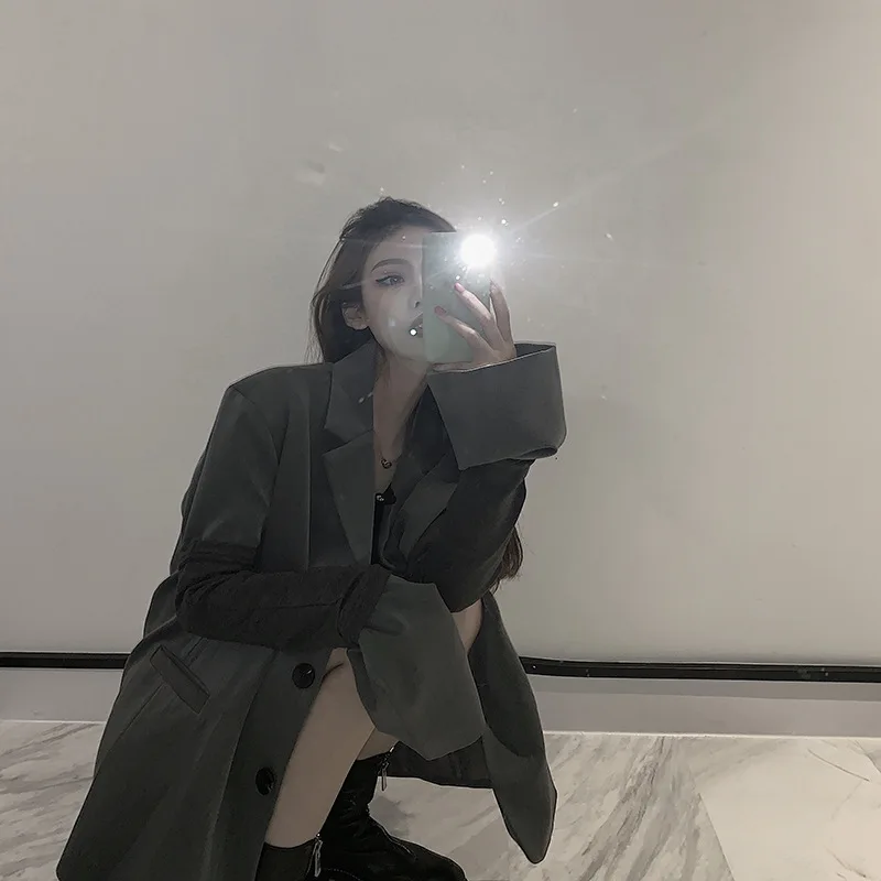 Фотосессия осень Повседневный стиль чувство дизайна Yohji Yamamoto ветер профиль серый костюм куртка костюм блузка