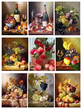 

5d diy Diamond Painting kitchen Table Grape Peach Fruit Diamond Embroidery Mosaic Full Round drill Painting by number