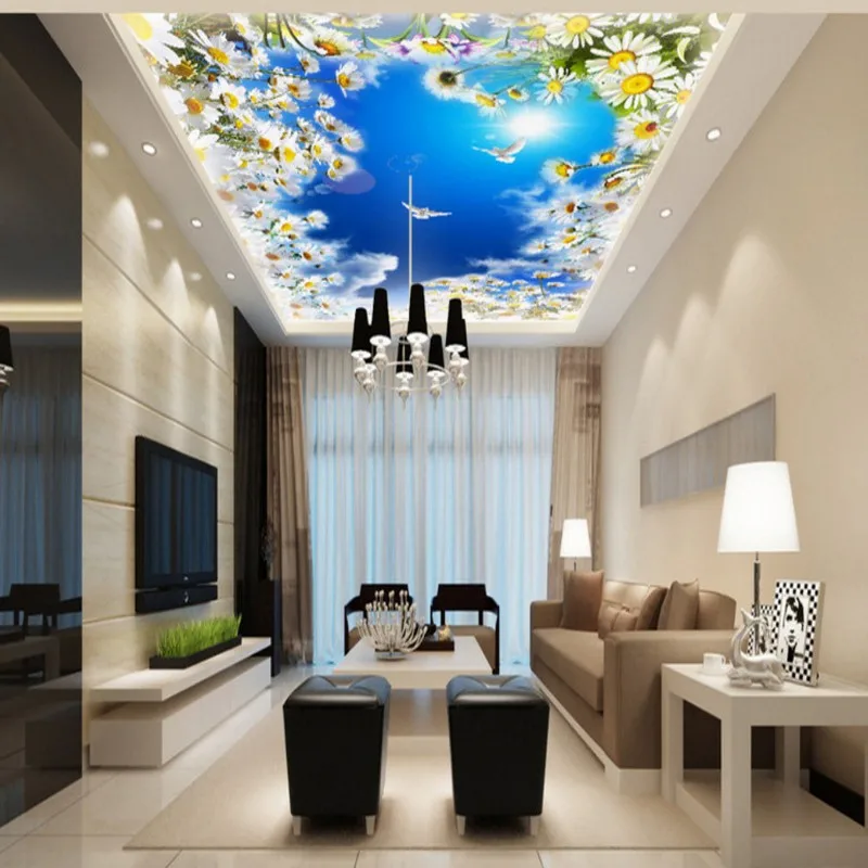 Us 26 0 Drop Shipping Photo Wallpaper Romantic Dandelion Ceiling Zenith Wallpaper Custom Living Room Bedroom Office Mural Papel Tapiz On Aliexpress